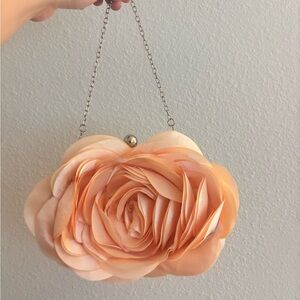 Peach Floral Satin Clutch Bag
